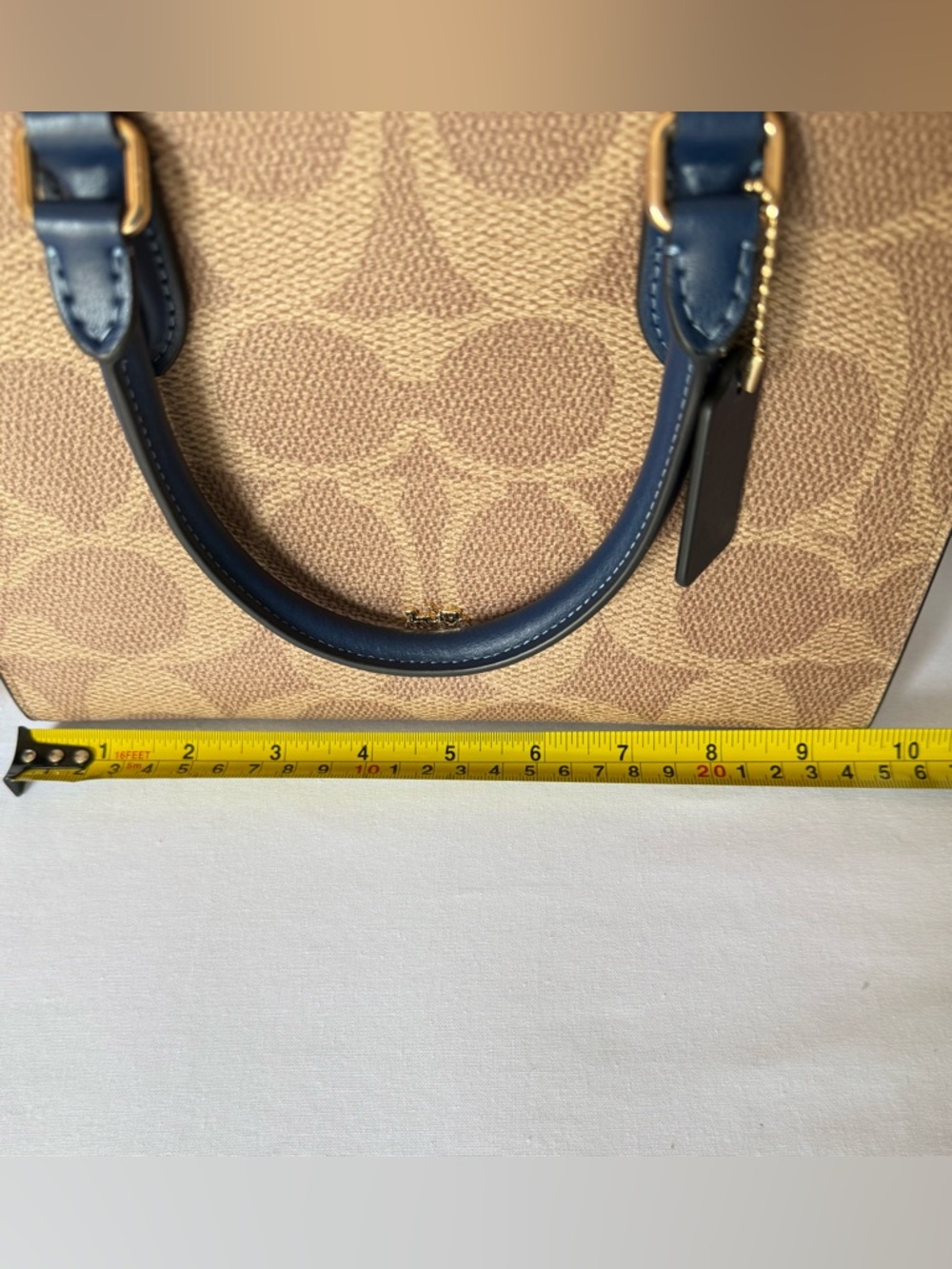 Coach Maggie Small Tote Signature Canvas Tan/deep blue Gold hardware NWT CAL28 - Picture 11 of 14